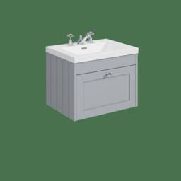 Balterley 600mm Wall Hung 1 Drawer Unit with Basin 3 Tap Hole - Satin Grey - thumbnail 1