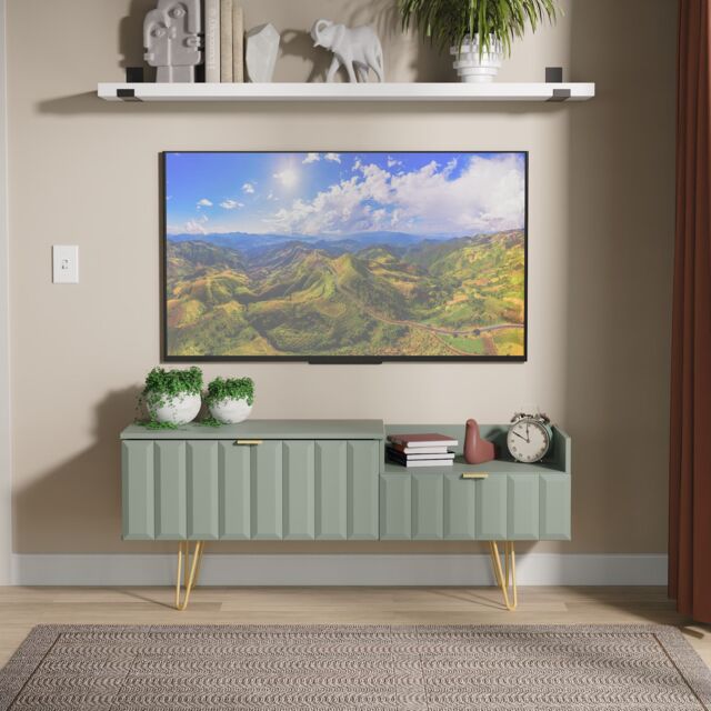 Ready Assembled 2 U Metro 2 Drawer Coffee TV Unit (Ready Assembled) in Pale Green - image 1