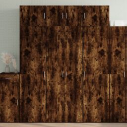 Berkfield Home Storage Cabinet Smoked Oak 70x42.5x225 cm Engineered Wood in Brown - thumbnail 1