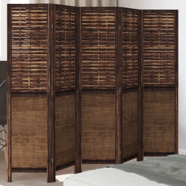 Berkfield Home Room Divider 5 Panels Dark Brown Solid Wood Paulownia - image 1