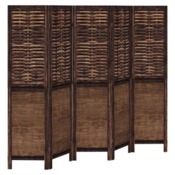 Berkfield Home Room Divider 5 Panels Dark Brown Solid Wood Paulownia - thumbnail 2