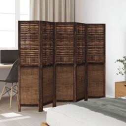 Berkfield Home Room Divider 5 Panels Dark Brown Solid Wood Paulownia - thumbnail 3