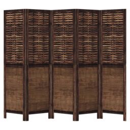Berkfield Home Room Divider 5 Panels Dark Brown Solid Wood Paulownia - thumbnail 4
