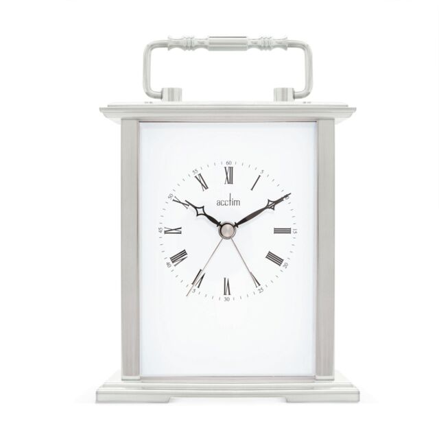 Acctim Gainsborough Mantel Clock Quartz Polished Metal Carriage Clock Energy Efficient Movement in Silver - image 1