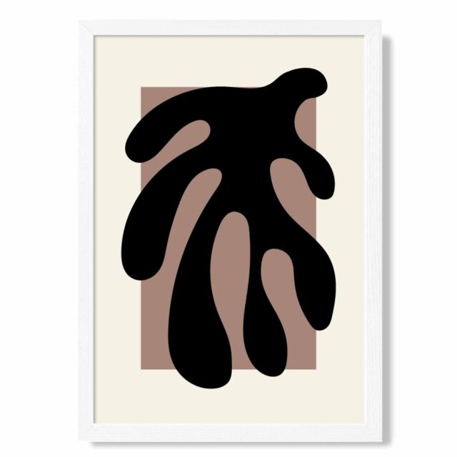 ARTZE Matisse Floral Cutout Cream & Brown Framed Print SIZE: A3 with White Frame - Size: A2 - image 1