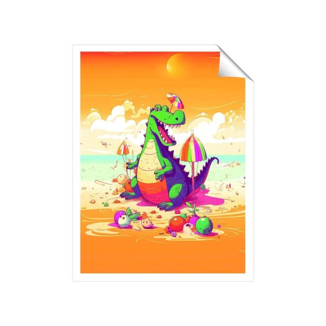 "Warren Reed - Designer Crocodile On A Beach Holiday Unframed Art Print - Size: W20"" x H30""" - image 1