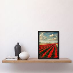 Artery8 Tulip Fields Blue Sky Painting Holland Modern Framed Art Print in Red - Size: A4 - thumbnail 4