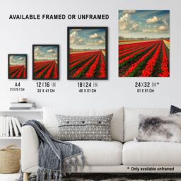 Artery8 Tulip Fields Blue Sky Painting Holland Modern Framed Art Print in Red - Size: A4 - thumbnail 3