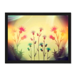 "Artery8 Wall Art Print Hipster Thistles Scotland Cool Effect Scottish Art Large Framed Wall Décor Art in Brown - Size: W18"" x H24""" - thumbnail 1
