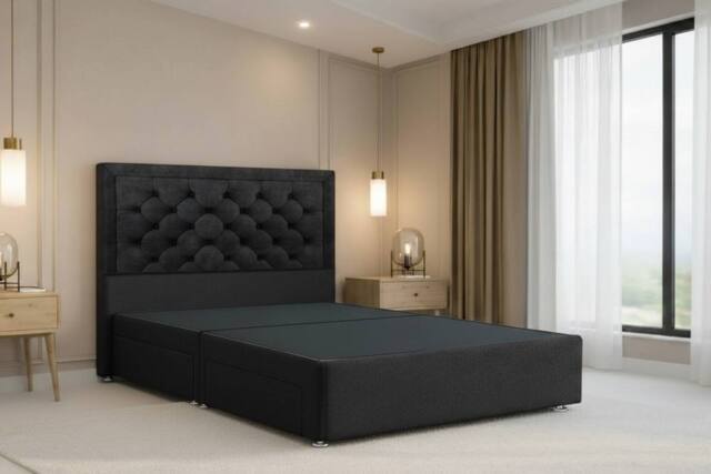 "Nexus Mattresses Ltd Tuscany Plush Divan Bed Base No Drawers - 54"" Headboard in Black - Size: Small Single" - image 1