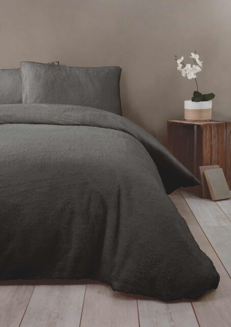 Rapport Home Teddy Fleece Polyester Duvet Cover Set With Pillowcase in Charcoal - Size: Single - image 1