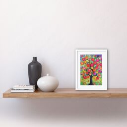 "Artery8 Wall Art Print Apple Tree Folk Art Bright Watercolour Painting Artwork Framed 9X7 Inch in White - Size: W7"" x H9""" - thumbnail 2