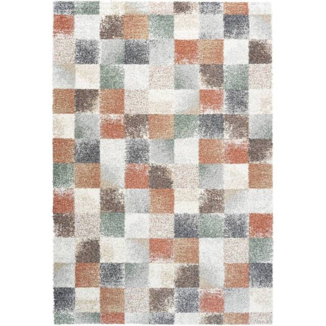 The Rug Shop UK Multi Modern Shaggy Easy to clean Machine Made Chequered Area Rug - Size: 160 cm x 230 cm