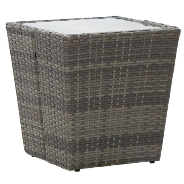 Berkfield Home Tea Table Grey 41.5x41.5x43 cm Poly Rattan & Tempered Glass - image 1