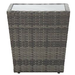 Berkfield Home Tea Table Grey 41.5x41.5x43 cm Poly Rattan & Tempered Glass - thumbnail 2