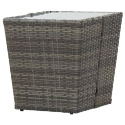 Berkfield Home Tea Table Grey 41.5x41.5x43 cm Poly Rattan & Tempered Glass - thumbnail 4