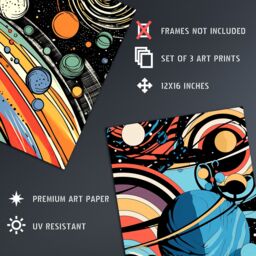 Artery8 Set of 3 Space Cosmos Planets Abstract Comic Book Style Kids Bedroom Bright Orange & Blues Unframed Wall Art Living Room Poster Prints Pack - thumbnail 4