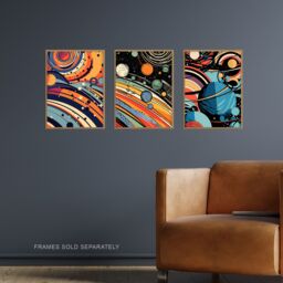 Artery8 Set of 3 Space Cosmos Planets Abstract Comic Book Style Kids Bedroom Bright Orange & Blues Unframed Wall Art Living Room Poster Prints Pack - thumbnail 2
