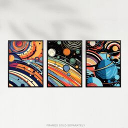 Artery8 Set of 3 Space Cosmos Planets Abstract Comic Book Style Kids Bedroom Bright Orange & Blues Unframed Wall Art Living Room Poster Prints Pack - thumbnail 5