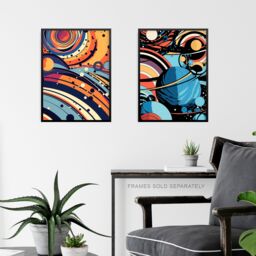 Artery8 Set of 3 Space Cosmos Planets Abstract Comic Book Style Kids Bedroom Bright Orange & Blues Unframed Wall Art Living Room Poster Prints Pack - thumbnail 6