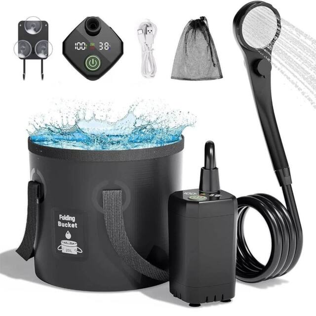 Havendro Portable Camping Shower 6000mAh Rechargeable Shower Pump in Black - image 1