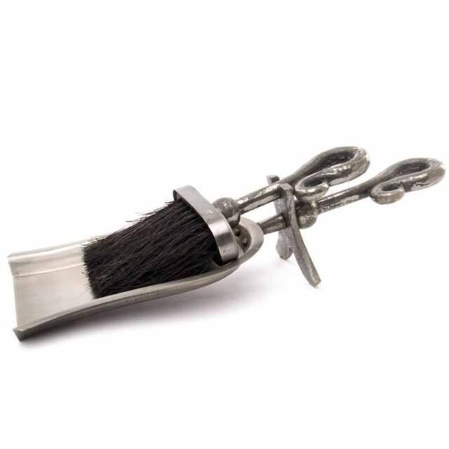 Lemon Pavilion Furniture and Decor Antique Pewter Crook Handled Hearth Tidy - Metal - L13 x W37 x H9 cm in Grey