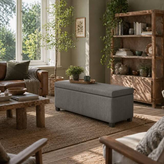 Wyld Haus Bami Rimi Large Grey Corduroy Rectangular Storage Ottoman - image 1