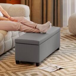 Wyld Haus Bami Rimi Large Grey Corduroy Rectangular Storage Ottoman - thumbnail 9