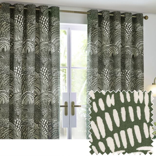 HOEM Nola Abstract Geometric Room Darkening Eyelet Curtains in Olive - Size: 117 cm width x 137 cm drop - image 1