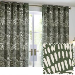 HOEM Nola Abstract Geometric Room Darkening Eyelet Curtains in Olive - Size: 117 cm width x 137 cm drop - thumbnail 1