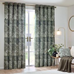 HOEM Nola Abstract Geometric Room Darkening Eyelet Curtains in Olive - Size: 117 cm width x 137 cm drop - thumbnail 2