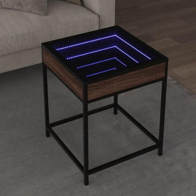 Berkfield Home Coffee Table with Infinity LED Brown Oak 40x40x51 cm - Size: 40 x 40 x 51 cm - image 1