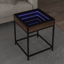Berkfield Home Coffee Table with Infinity LED Brown Oak 40x40x51 cm - Size: 40 x 40 x 51 cm - thumbnail 1