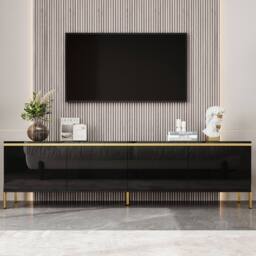 BTM High Gloss TV Stand 4 Doors Living Room Storage Cabinet Modern in Black - thumbnail 6