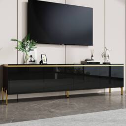 BTM High Gloss TV Stand 4 Doors Living Room Storage Cabinet Modern in Black - thumbnail 5