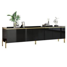 BTM High Gloss TV Stand 4 Doors Living Room Storage Cabinet Modern in Black - thumbnail 2