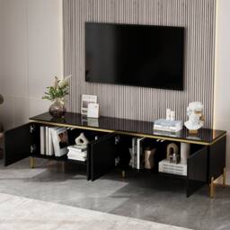 BTM High Gloss TV Stand 4 Doors Living Room Storage Cabinet Modern in Black - thumbnail 8
