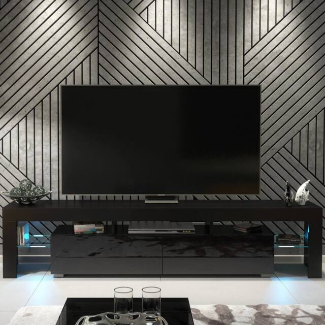 Creative Furniture Nova TV Unit 200cm - Black with Gloss Doors & LED Lights - image 1