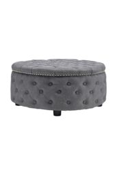 Living and Home 75cm W Tufted Round Cocktail Footstool in Grey - thumbnail 4