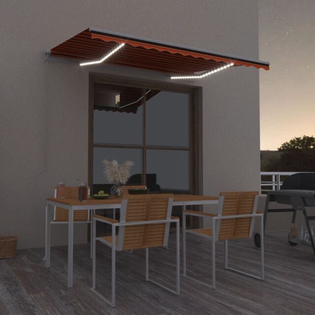 Berkfield Home Manual Retractable Awning with LED 300x250 cm Orange & Brown - image 1