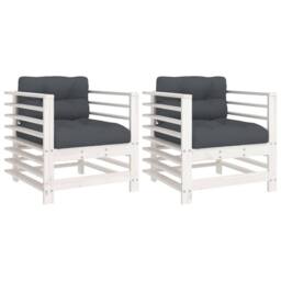 Berkfield Home Garden Chairs with Cushions 2 pcs White Solid Wood Pine