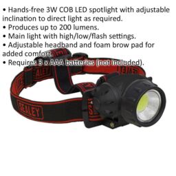 Loops Hands-Free Head Torch Spotlight - 3W COB LED - 200 Lumens - Battery Powered - thumbnail 2