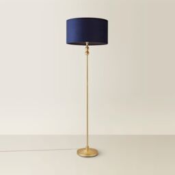 ValueLights Maggie Gold Candlestick Floor Lamp with Velvet Lamp Shade & LED Bulb in Navy - thumbnail 3