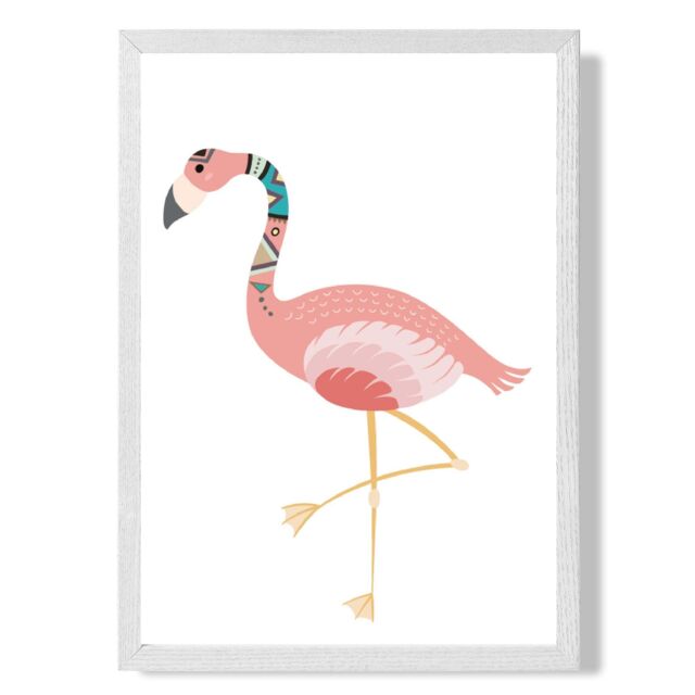 ARTZE Flamingo Tribal Animal Framed Print SIZE: A2 with White Frame in Pink - Size: A4 - image 1
