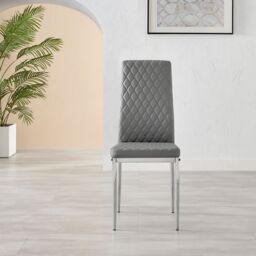 FurnitureboxUK Set of 4 Milan High Back Soft Touch Diamond Pattern Faux Leather Dining Chairs With Silver Chrome Metal Legs in Grey - thumbnail 3