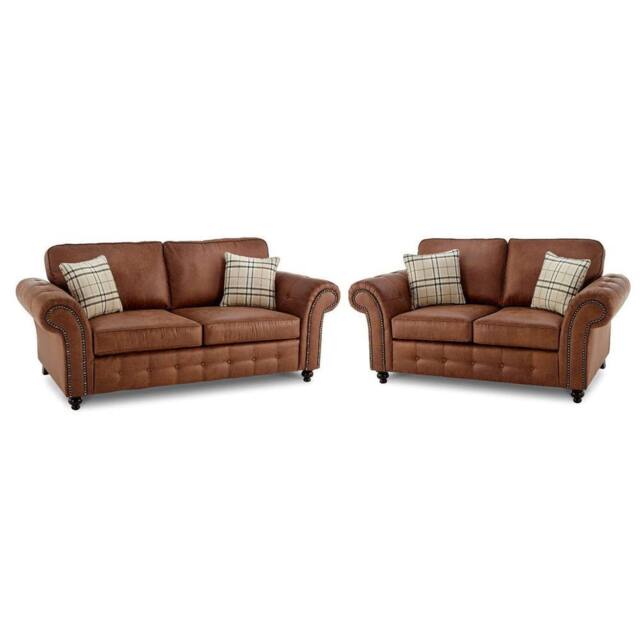 LUXURY LIFE Oakland Suede Fabric Sofa Set in Tan - image 1
