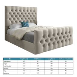Casani Poulton Upholstered Beige Soft Velvet Designer Bed Frame in Cream - Size: Double - thumbnail 7