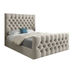Casani Poulton Upholstered Beige Soft Velvet Designer Bed Frame in Cream - Size: Double - thumbnail 3