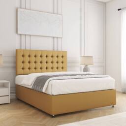 "BSSPOKE Isla Divan Bed Plush Velvet 24"" Headboard & No Mattress No Drawers in Mustard - Size: Small Double" - thumbnail 3