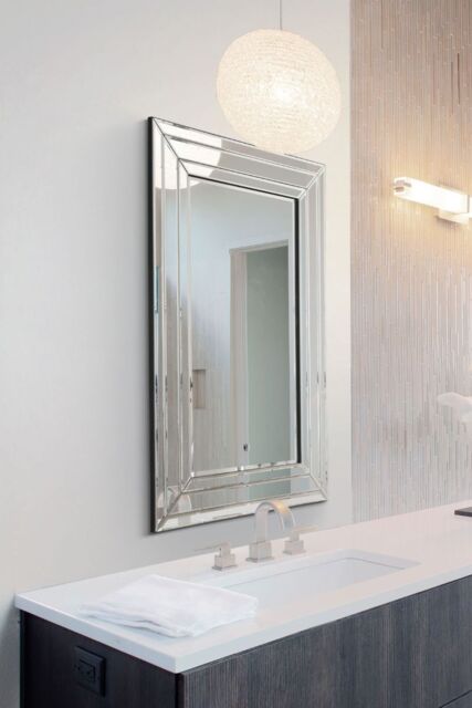 MirrorOutlet Langley All Glass Modern Bevelled Mirror 90 x 60 CM in Silver - Size: 1 Pack - image 1